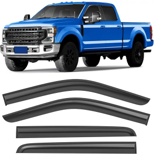 Shatterproof Taped-On Window Deflectors for 2014-2018 Chevy Silverado GMC Sierra 1500 Double Cab with Chrome Trim, Rain Guards, Window Visors for Car, Vent Deflector, 4pcs