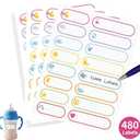 480 Pcs Labels for Kids Stuff Daycare, Waterproof Baby Name Label, Washable Bottle Labels, Reusable Self-Adhesive Tag Stickers for School Essentials, Self-Laminating Write-on (Weather)