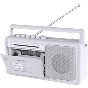 Cassette Tape Player and Tape Cassette Recorder with Bluetooth Boombox, AM/FM Radio, USB, Earphone Jack, Built-in Microphone, DC/AC Powered, Portable Cassette Player Recorder(White)