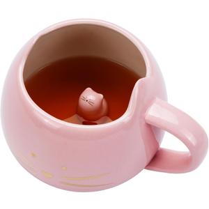 Koolkatkoo Cat Mug Cute Ceramic Coffee Mugs Hidden 3D Animal Inside Cup Novelty Tea Cup for Women Girl Gifts for Cat Lovers Holiday Mothers Day Christmas Birthday Gifts 12 oz Pink
