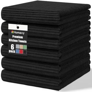 Homaxy Premium Kitchen Towels (18"x 28", 3 Pack), Large 100% Cotton Kitchen Hand Towels, Ultra Absorbent Ribbed Terry Tea Towels Set with Hanging Loop, Black