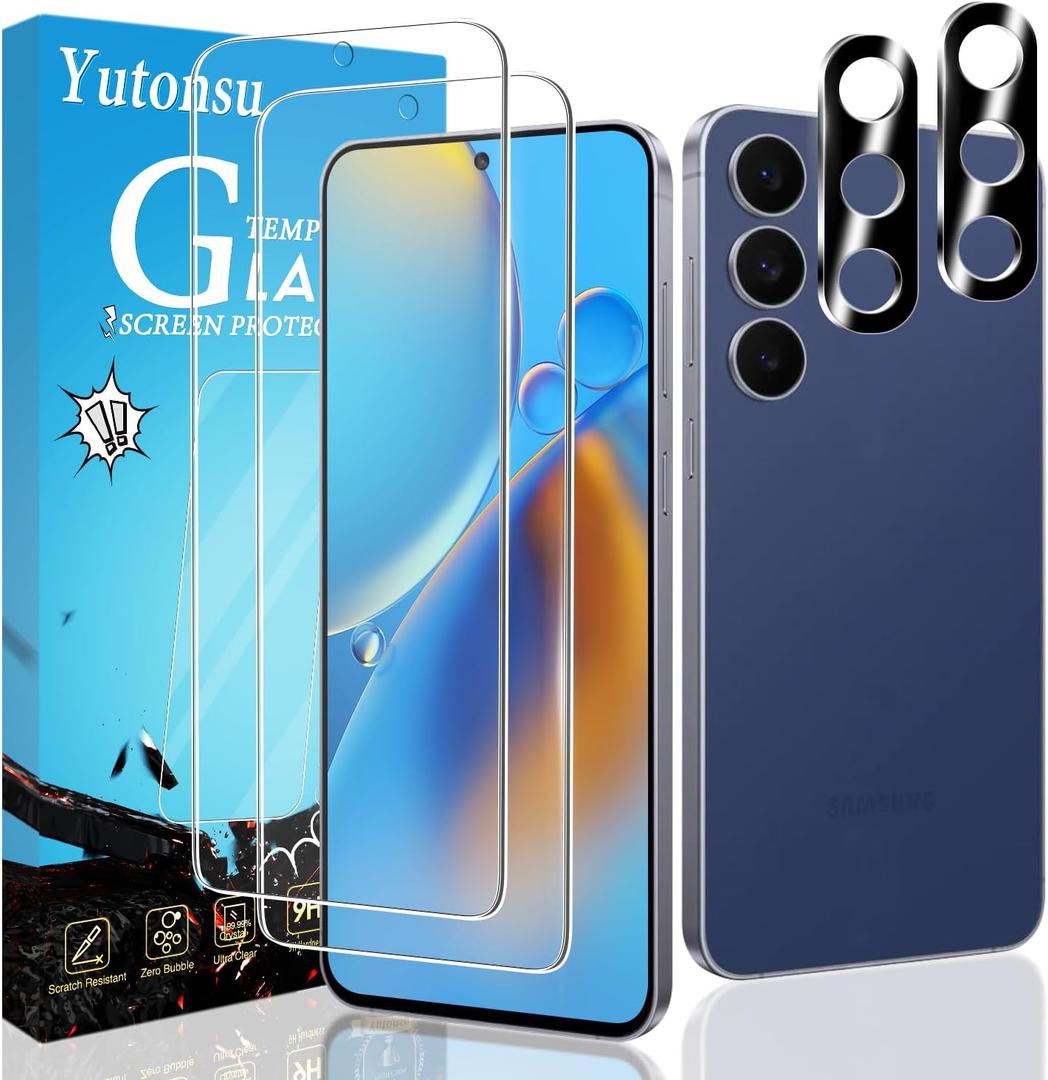 2 Pack Tempered Glass Screen Protector for Samsung Galaxy S25 FE with 2 Pack Camera Lens Protector, Anti Scratch, Bubble Free, Case Friendly
