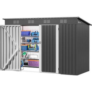 DWVO 9x4ft Large Outdoor Storage Shed, Metal Tool Sheds, Heavy Duty Tool Storage with Lockable Doors & Air Vent for Backyard Patio Lawn to Store Bikes, Tools, Lawnmowers,Dark Gray