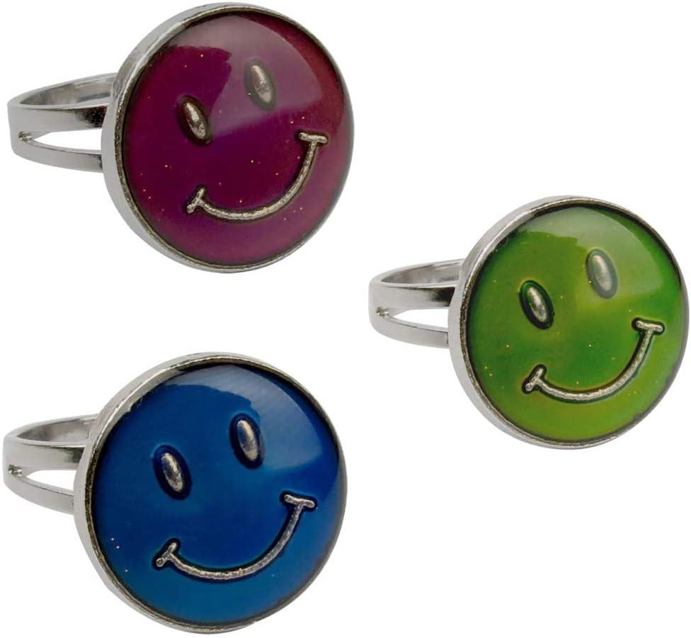 Authentic Adjustable Mood Ring,Smiley Face - Pack of 3
