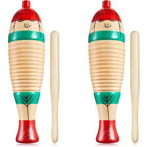 2 Pieces Colorful Fish Shaped Guiro Instrument Latin Musical Wooden Frog Instrument Musical Percussion for Adults with Rhythm Sticks