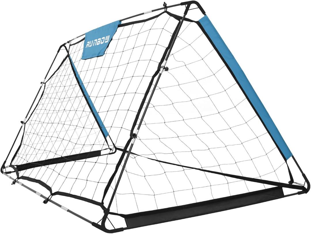 RUNBOW Soccer Goal for Backyard, 6x4ft 2 in 1 Soccer Rebounder Lacrosse Softball Baseball Football TrainingEasy Setup Soccer Training Equipment (Blue)