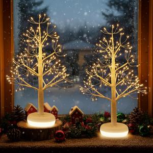 PEIDUO Small Christmas Tree with 136 Lights, 1.64 FT Rechargeable Artificial Trees with 6 Modes, Timer & Dimmable Control, Fairy Light Spirit Tree for Christmas Decorations Indoor Home Decor (2PK)