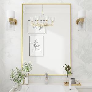 Koonmi Gold Mirrors for Wall, 26x38 Inch Bathroom Mirror, Rectangular Wall Mirror for Living Room Bedroom Bathroom, Hangs Horizontally or Vertically