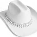 White Cowgirl Cowboy Hat Wide Brim Bling Rhinestone Party Cap