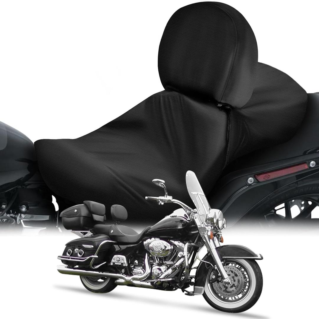 SAPUBK Waterproof Motorcycle Seat Rain Cover Compatible with Harley Davidson Touring Street Glide Road King Electra Glide Road Glide(Two Up Seat with Driver Backrest) for Snow Rain Dust Protection