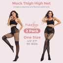 Faux Thigh High Tights for Women - Fishnet Gothic Pantyhose, High Waist Over-The-Knee Goth Leggings (Black)