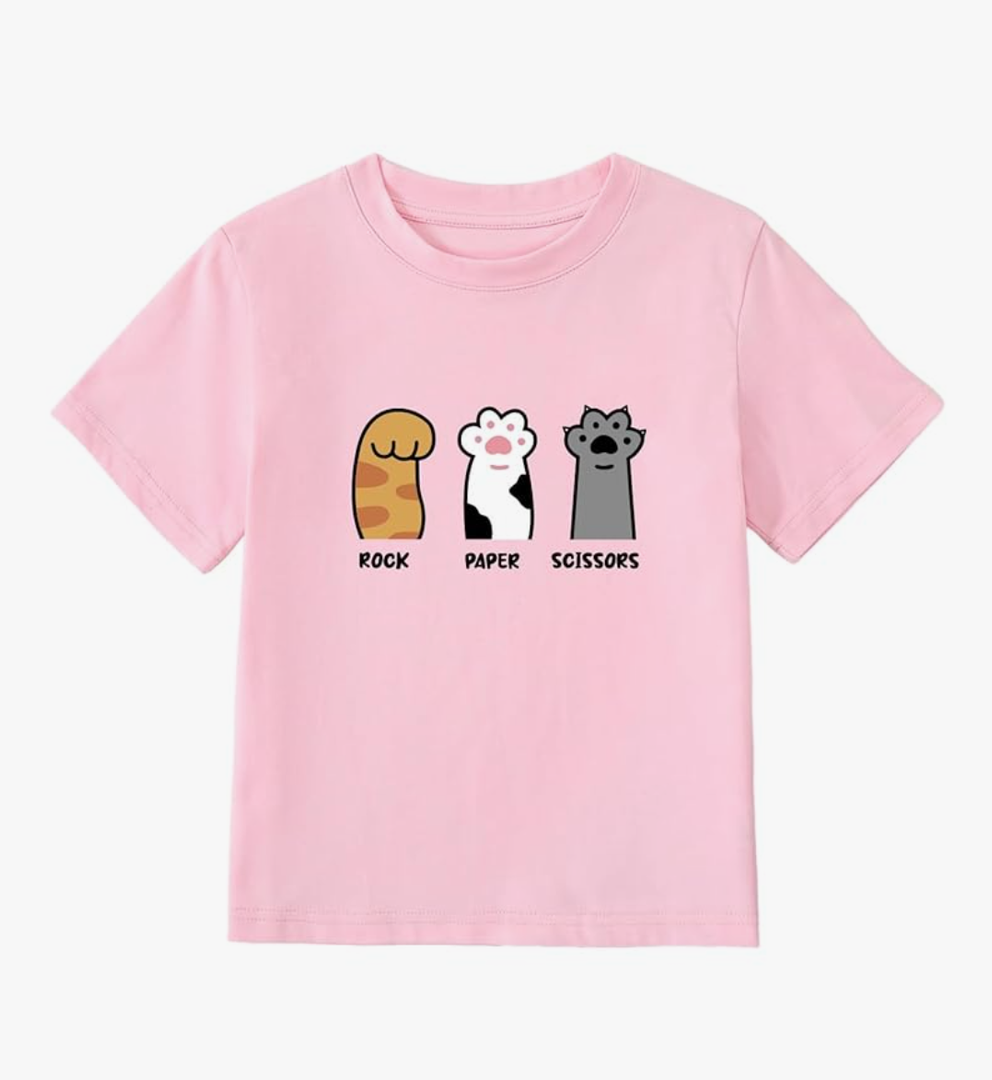 Fafaget Girl's Rock Paper Scissors Cute Paw Funny Cat T-Shirt Purple, 5Y