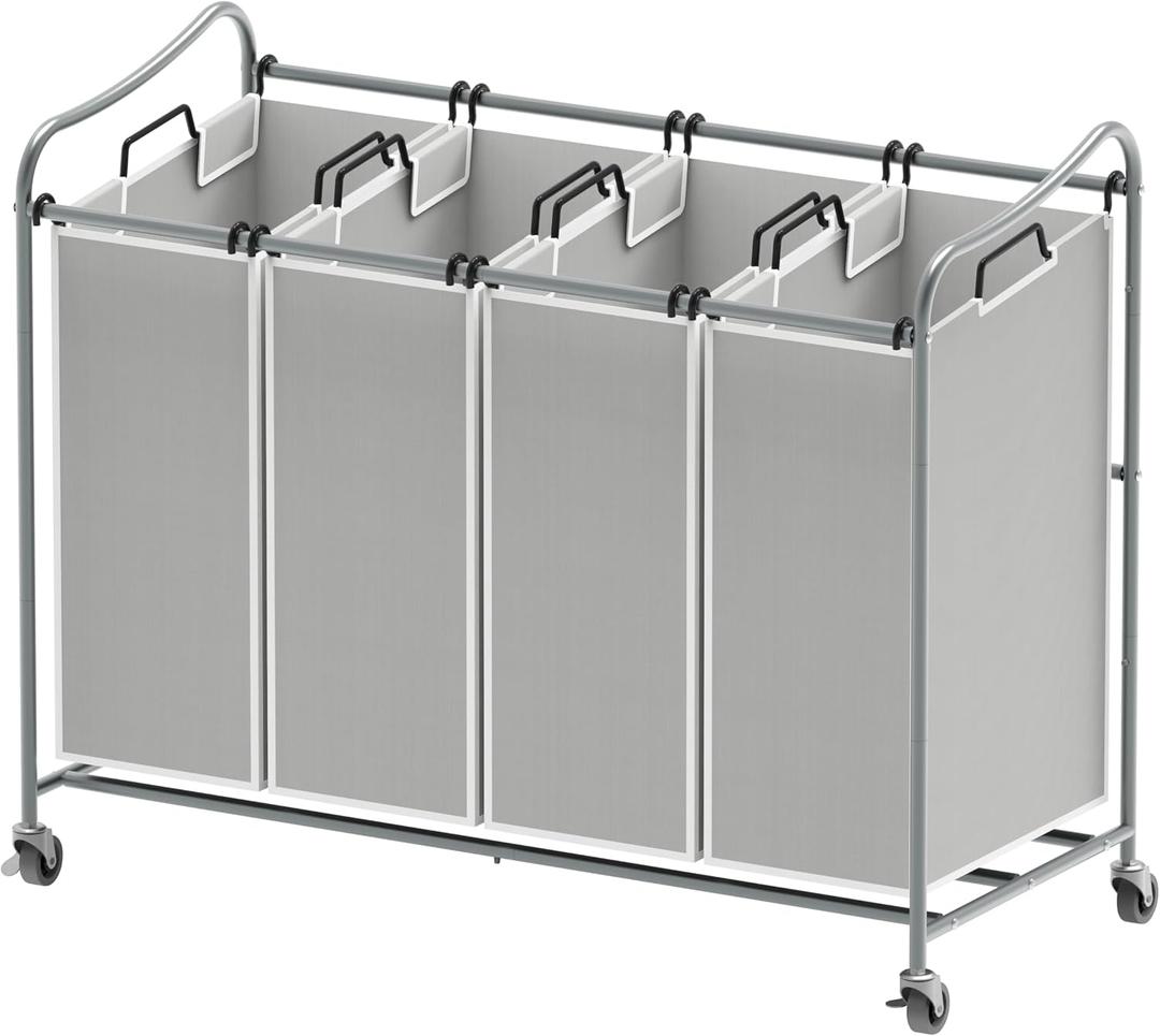 Simple Houseware 4-Bag Heavy Duty Laundry Sorter Rolling Cart, Silver, 32.75 Inches X 17.5 Inches X 31.5 Inches