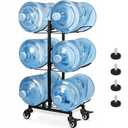 5 Gallon Water Jug Holder with 4 Wheels, Movable Heavy Duty Foldable Water Jug Stand 3-Tier 5 Gallon Water Bottle Holder Water Cooler Jug Storage Rack for 6 Bottles(Black)