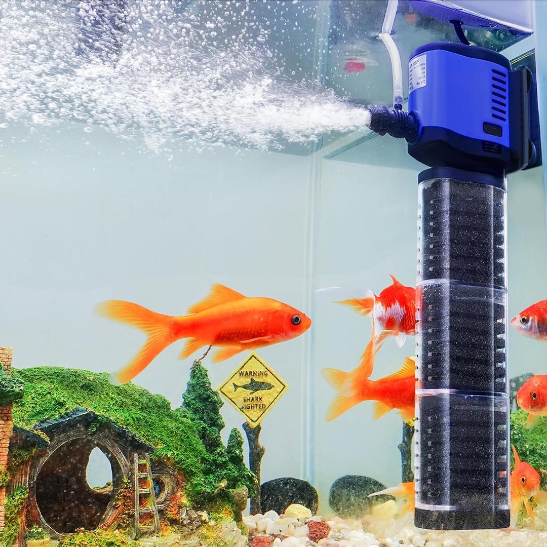 TARARIUM Aquarium Filter Pond Pump 660GPH for 75-300 Gallon Fish Tank, 8ft. High Lift Dry Burning Protection Biochemical Submersible Internal Powerful Pump 4 in 1, Saltwater Freshwater Large (JQP-2500F (Clear Casing))