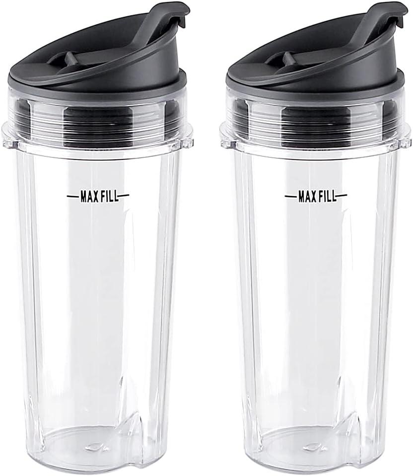 Replacement Parts 16oz Single Serve Cup with Sip&Seal Lid, Compatible with Ninja Blender BL200 30/ BL201 30/BL201C 30/BL203QBK/BL100 (2 Pack)