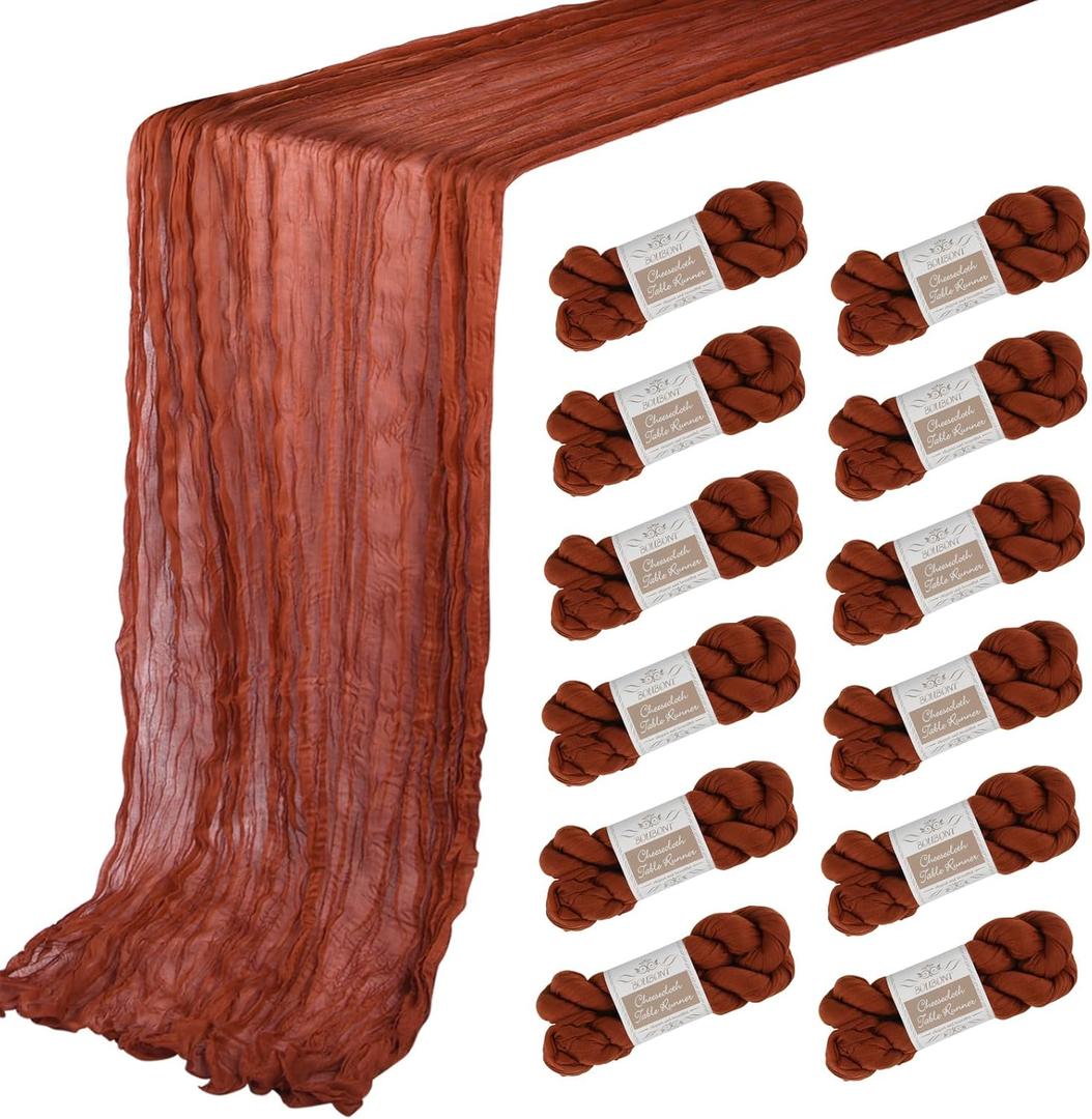12 Pack 10ft Terracotta Cheesecloth Table Runner 35x120 Inch Boho Gauze Table Runner for Birthday Party Wedding Decoration Baby Shower Christmas Decor Special Events