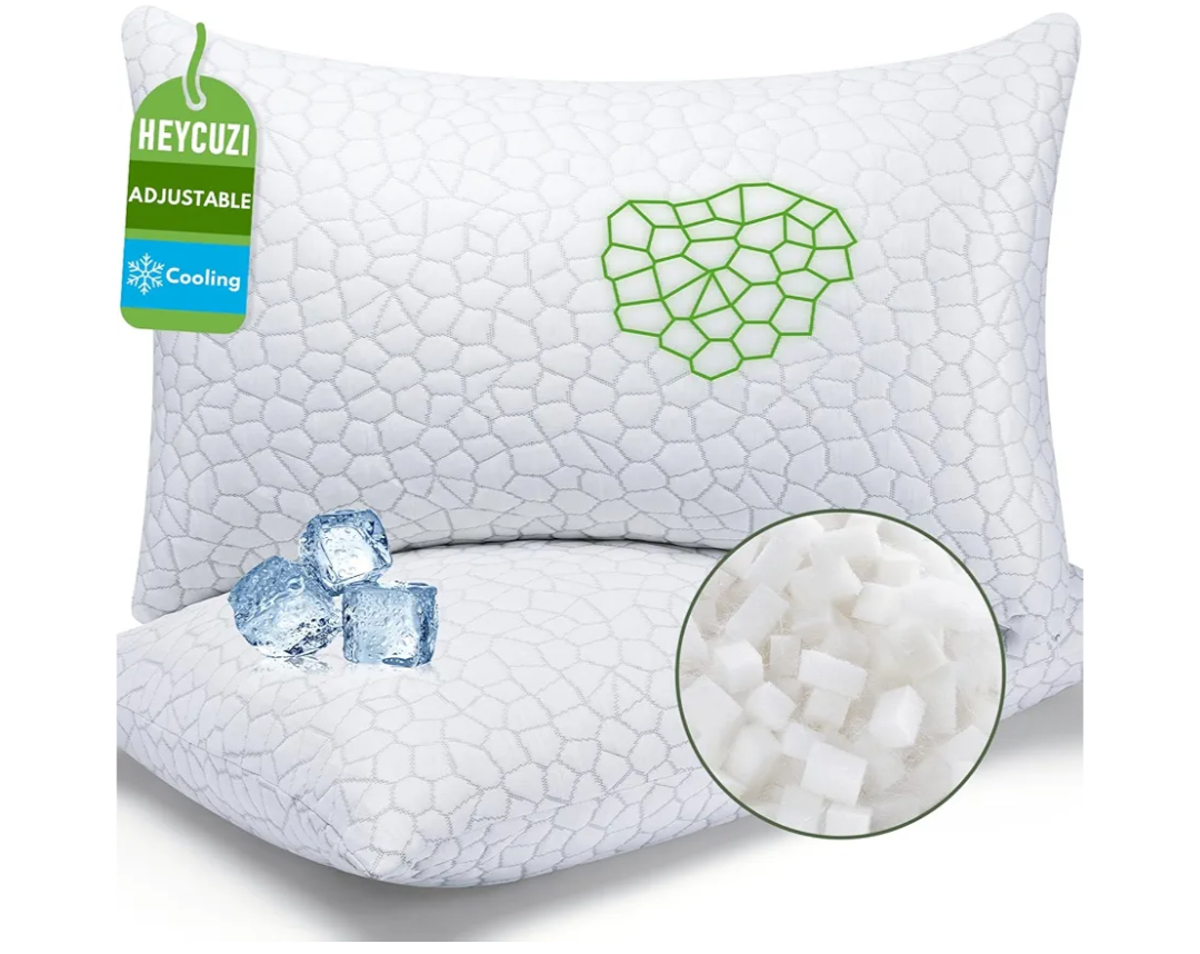 Cooling Shredded Memory Foam Pillow for Sleeping - King Size 1 Pack, Adjustable Bed Pillows Set of 1 for Side, Back, and Stomach Sleepers, Washable Breathable Cold Cover - CertiPUR-US
