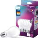 PHILIPS LED 60W A19 4-Pack WhiteDial Mult-CCT (5000K) 800 Lumen (7W = 60W) Dimmable Frosted Flicker-Free Light Bulbs