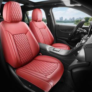 Front Burgundy Automotive Seat Covers2PCS,Luxury Thick Texture Nappa Leather 3D Design Universal Fit Red Leather Seat Covers Automotive Seat Covers & Accessories,Style1 Wine Red