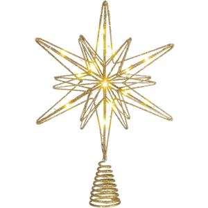 Large Christmas Star Tree Topper with 20 LED Lights 12.5 Inch Star Tree Topper Glitter Sparkle Xmas Treetop Ornament for Home Holiday Party Decorations(Gold)