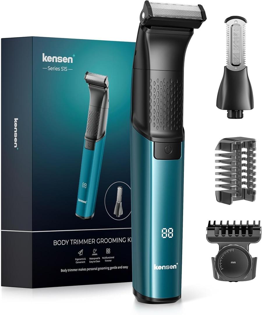 Body Hair Trimmer for Men - 2 in 1 Dual-Head Electric Shaver & Groomer, Ball Shaver with 30 Rotating Blade Adjustable Comb Mens Electric Razor IPX6 Wet & Dry for Face Groin Pubic Hair Trimmer Green