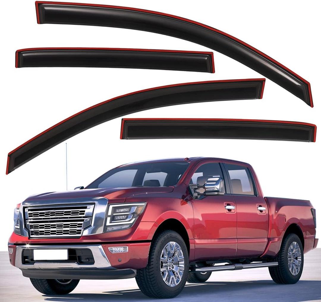 Lightronic Extra Durable Clip-on in-Channel Auto Vent Window Visor, Fits 2017-2024 Nissan Titan, 2016-2024 Titan XD, Crew Cab, UV Protection Rain Guard, Original Window Deflector, Dark Smoke, 4-Pcs