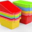 30 Pcs Small Cubby Bins Plastic Book Bins Classroom Stacking Containers Office Kids Storage Container Desk Organizer Basket for Home Nursery Playroom Classroom (30)