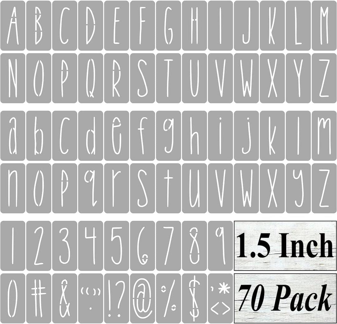 1.5 Inch Alphabet Letter Stencils for Painting - 70 Pack Letter and Number Stencil Templates with Signs for Painting on Wood, Reusable Skinny Letters Stencils for Chalkboard Wood Signs & Wall Art