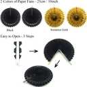 ZERODECO Party Decoration, 21 Pcs Black and Gold Hanging Paper Fans, Pom Poms Flowers, Garlands String Polka Dot and Triangle Bunting Flags for Birthday Parties Wedding Dcor, Table & Wall Decorations