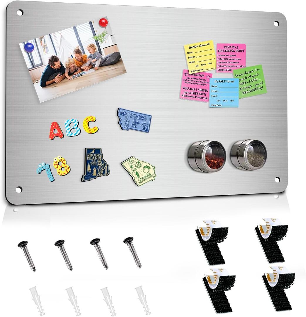 Magnetic Board 17.5" x 11.4" Magnet Bulletin Board is Suitable for displaying Notes, Photos,Magnetic Letters, Suitable for Walls, Refrigerators, Cabinets, etc (Silver), 1 Pack