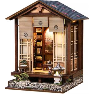 Book Nook Kit - DIY Miniature House Kit for Adults and Teens, Booknook Tiny Japanese Dollhouse Kit Bookshelf Decor 3D Wooden Puzzle, Gifts for Family, Friends