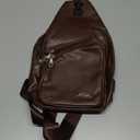 Peicees Leather Sling Bag Mens Crossbody Bag Chest Bag Sling Backpack for Men with USB Charge Port (Large, Dark Brown)