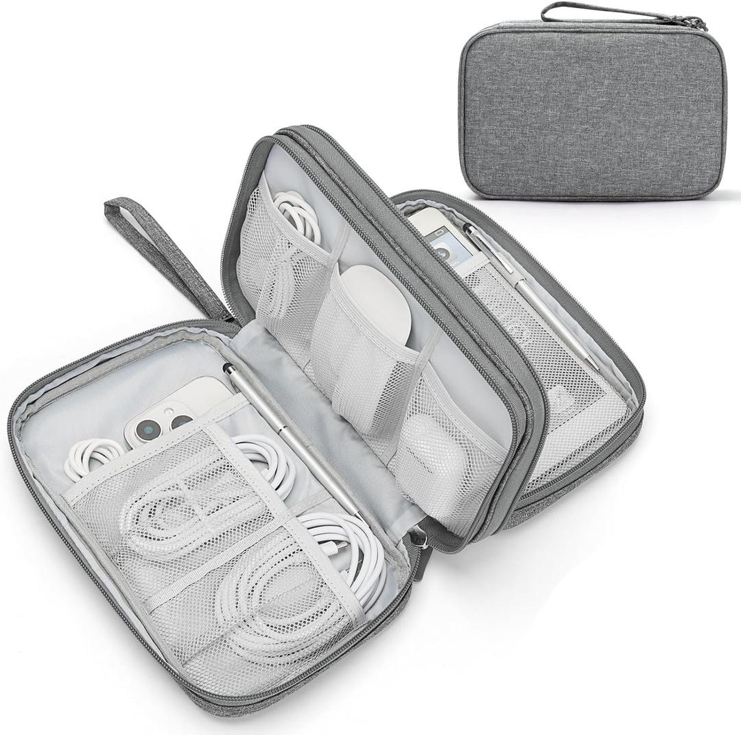FYY Electronic Organizer, Large Travel Cable Organizer Bag Pouch Electronic Accessories Carry Case Portable Waterproof Double Layers All-in-One Storage Bag for Cable, Cord, Charger, Phone, Dark Grey