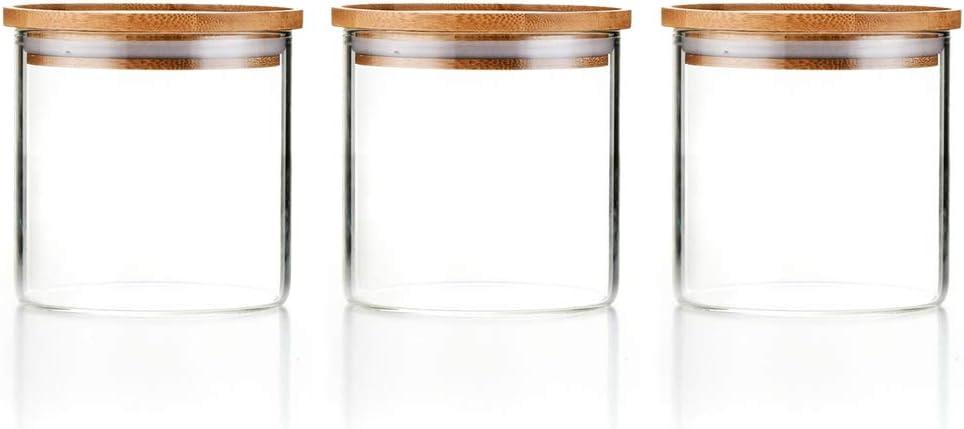 Sweejar 18 OZ Glass Food Storage Jar with Lid(set of 3),Airtight Canisters for Bathroom,Kitchen Container with Bamboo Cover for Serving Tea, Coffee, Spice and More