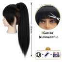 Yaki Straight Ponytail Extensions with Bangs for Black Women Black Synthetic Kinky Straight Wrap Around Magic Paste Ponytail with Bangs Natural Looking Hair Hairpiece for Daily Party Use(1B)