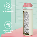 24 oz Insulated Water Bottle with Straw: Meoky Stainless Steel Metal Water Bottle with 2in1 Lid  Leak Proof, Cold for 24 Hours, Fits in Car Cup Holder, BPAFree for Travel Sports Gym, Cream