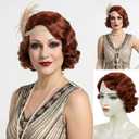 STfantasy 20S Finger Wave Wig Flapper Curly Synthetic Hair for Women 1920s Cosplay Costume Halloween Party Daily Everyday Wear (Reddish Brown)