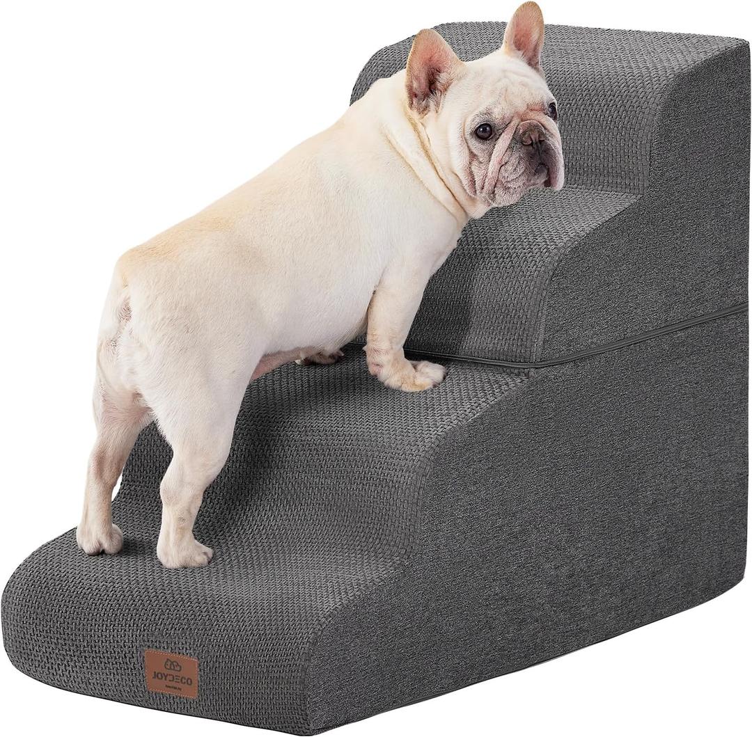 Joydeco Dog Stairs for Bed 22.8" H, 4-Step Pet Steps for Small Dogs and Cats, Dog Steps for High Bed, Non-Slip Balanced Ramp Indoor Pet Stairs, Gray