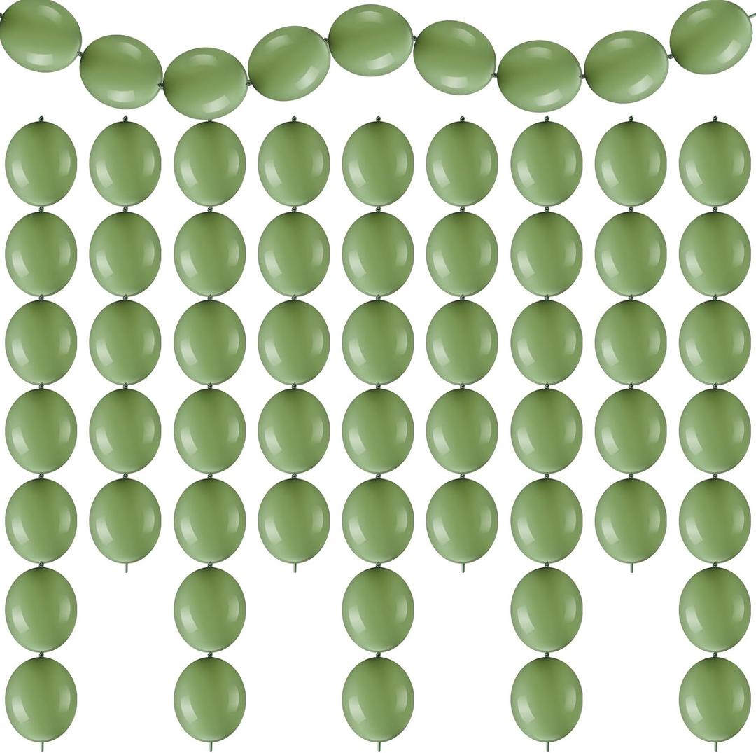 Meanplan 100 Pcs Link Balloon Quick Linking Latex Connected Balloons Linkable for Easter Wedding Independence Day Birthday Party Decoration(10 Inch,Vintage Eucalyptus Green)