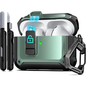 RFUNGUANGO Protective Case for AirPods Pro 3rd Generation, with Safety Lock Clip and Automatic Pop-up Case, Full Shockproof Hard Protective Case for AirPods Pro 3 (2025) - Apple Green