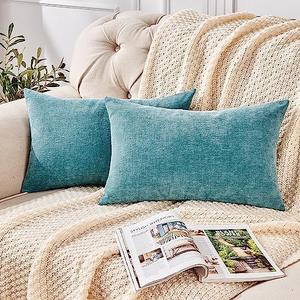 GAWAMAY Lumbar Decorative Rectangle Throw Pillow Covers 12"x20" Inch Set of 2, Super Soft Chenille Pillowcase for Sofa Living Room Bedroom Couch Cushion Cover Smoke Blue 30x50cm (ONLY Covers)