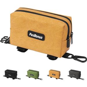 PetBonus Waterproof Dog Poop Bag Holder for leashes, Portable Pet Waste Bag Dispenser, 2 Pouches for Treat Holder and Walking Accessories, Fit All Leashes, Includes 1 Roll of Dog Poop Bags (Brown)