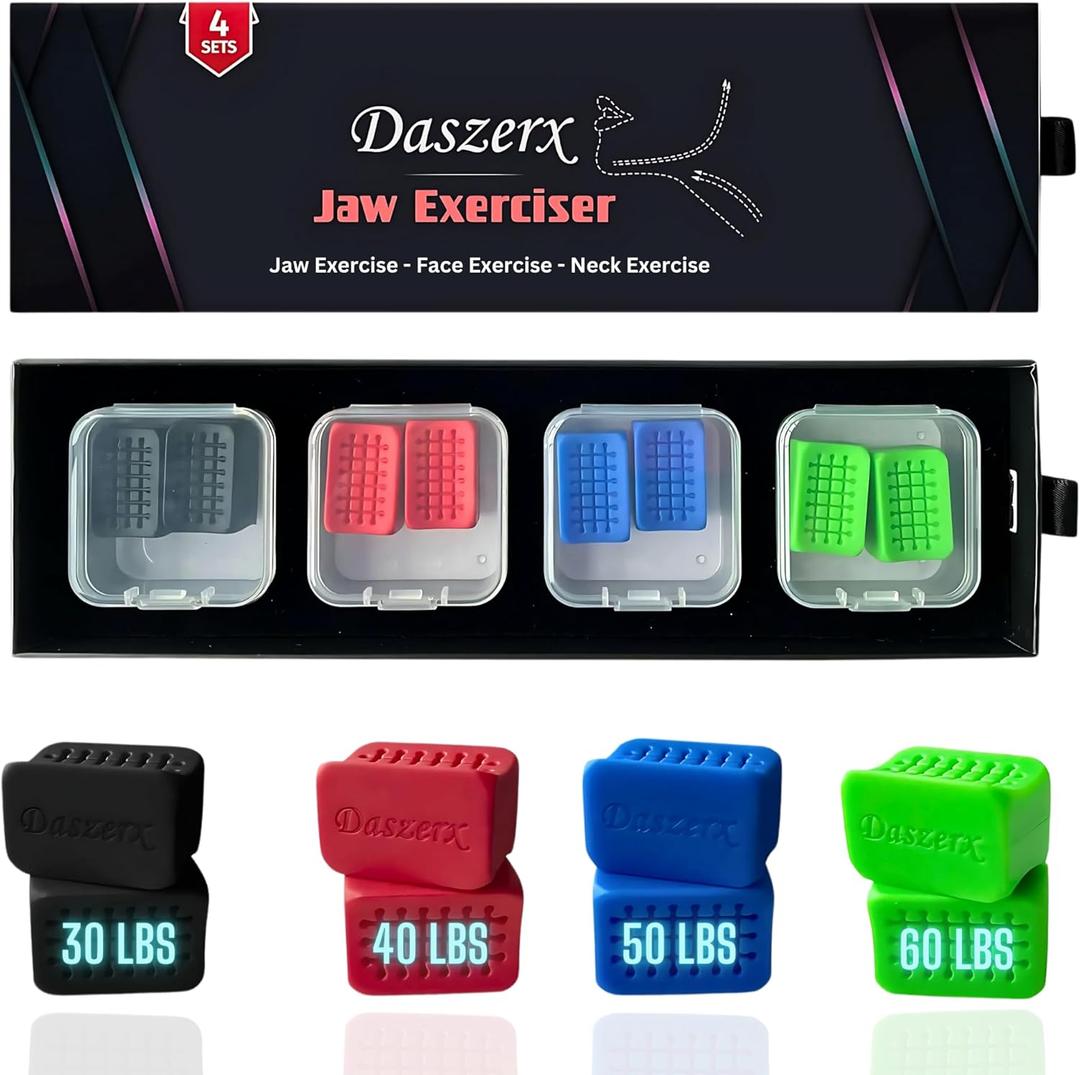 Premium Jaw Exerciser for Men & Women | 3 Resistance Levels, Silicone Jaw Trainer | Strengthen Jaw, Face & Neck Muscles, Reduce Stress & Cravings, Enhance Jawline & Chewing Power Premium Jaw Exerciser for Men & Women | 3 Resistance Levels, Silicone Jaw Trainer | Strengthen Jaw, Face & Neck Muscles, Reduce Stress & Cravings, Enhance Jawline & Chewing Power