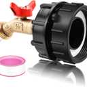 IBC Tote Adapter Fittings, 275-330 Gallon IBC Tote Water Tank Adapter, 2.44" Fine Thread IBC Tote Valve Faucet, Brass Garden Hose Connector, IBC Tote to Garden Hose Adapter (Red)