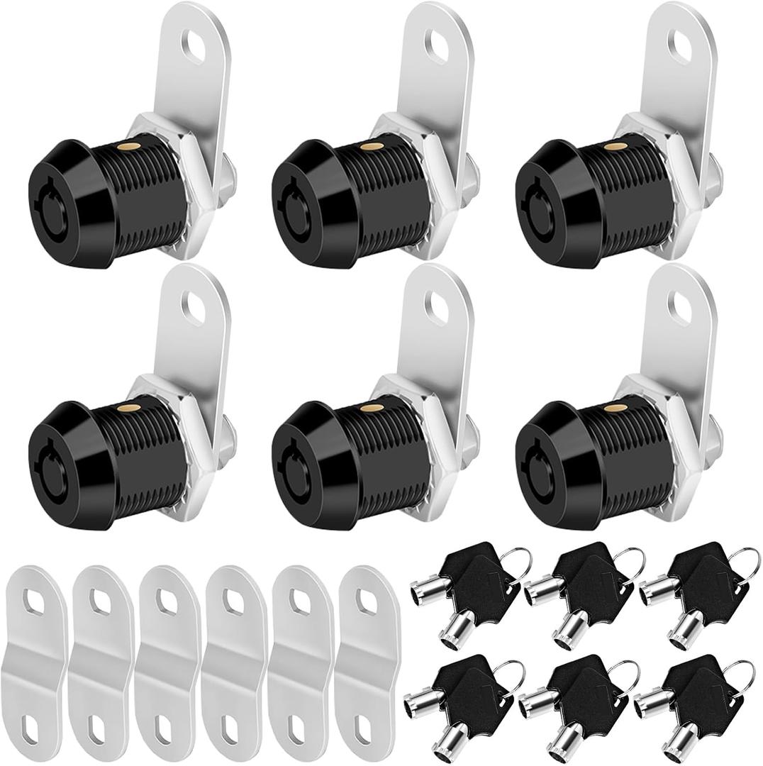 Cam Locks RV Storage Keyed Alike, 5/8" Fits 3/8" Max Door Thickness, Compartment Locks for Camper Trailer Cabinet With Keys (Black, 6 Pack)