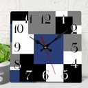 ArtSocket Navy Blue Wooden Wall Clock Silent Non-Ticking, Black Grey Abstract Geometric Square Rustic Decorative Wall Clocks Decor for Home Kitchen Living Room Office, Battery Operated(12 Inch)