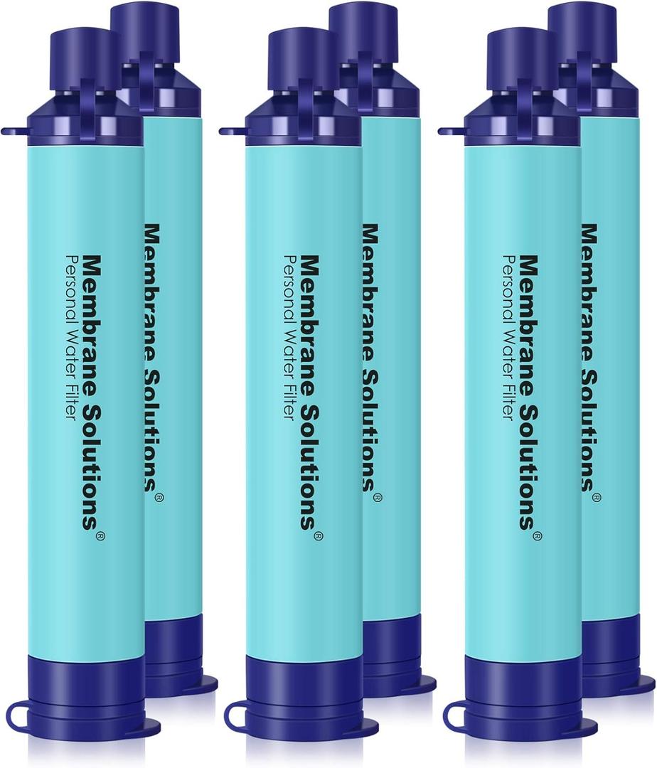 Membrane Solutions Straw Water Filter S1, NSF/ANSI 42&372&401 certificated, Survival Filtration Portable Gear, Emergency Preparedness, Supply for Drinking Hiking Camping Team Family Outing (Blue)