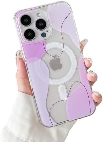 branple Compatible with iPhone 15 Pro Max Case, [Compatible with MagSafe] Cute Clear Art Wavy Shaped Painted with Shockproof PC Soft TPU Protective Cases for Women/ Men (Pink, iPhone 15 Pro Max)