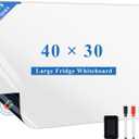 Magnetic Fridge White Board Paper, 40" x 30" Large Dry Erase Board Sheet for Organizer and Planner, Kitchen Refrigerator Whiteboard for Family to-do List, Includes Markers and Eraser